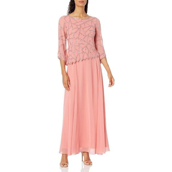 J Kara Women's 3/4 Angle Sleeve Geometrical Beaded Bodice Popover Dress 16 Peti